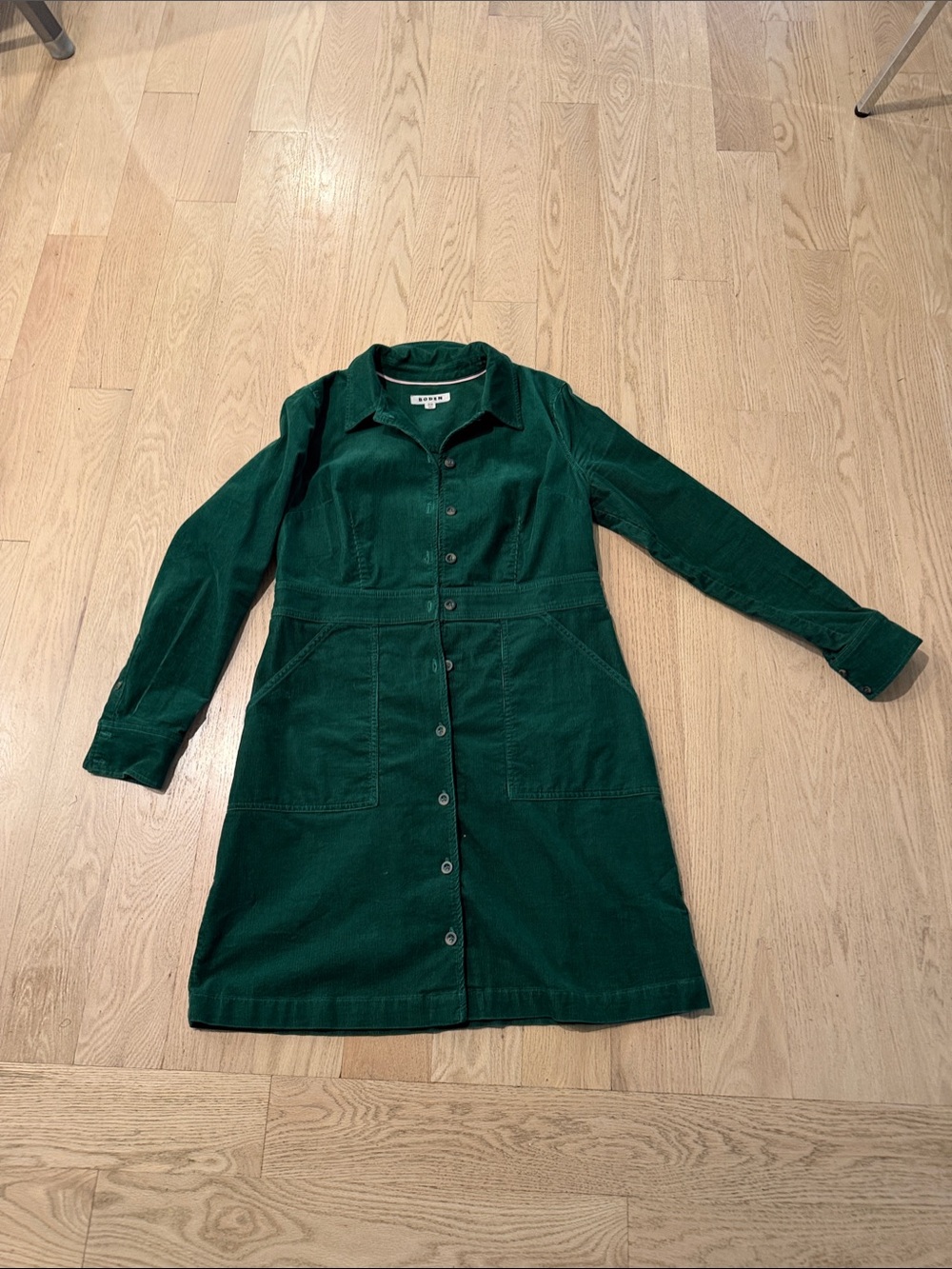 Boden Forest Green Long-Sleeve Button-Front Dress